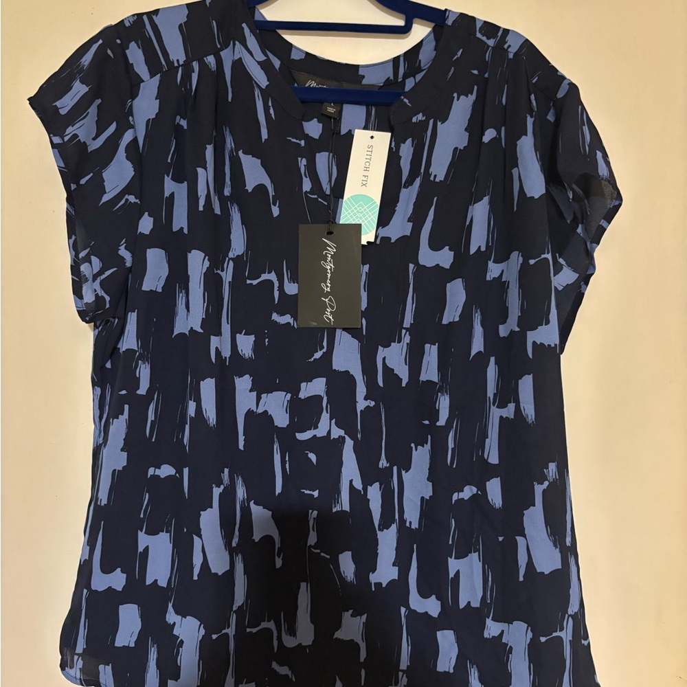 Elegant Blue Abstract Women's Blouse